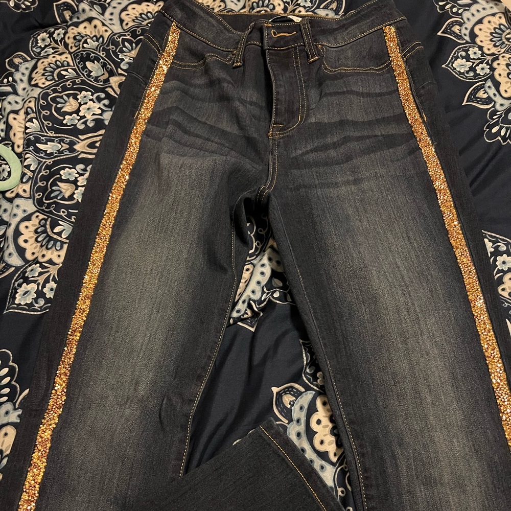 Skinny glitter jeans!! Like new!!